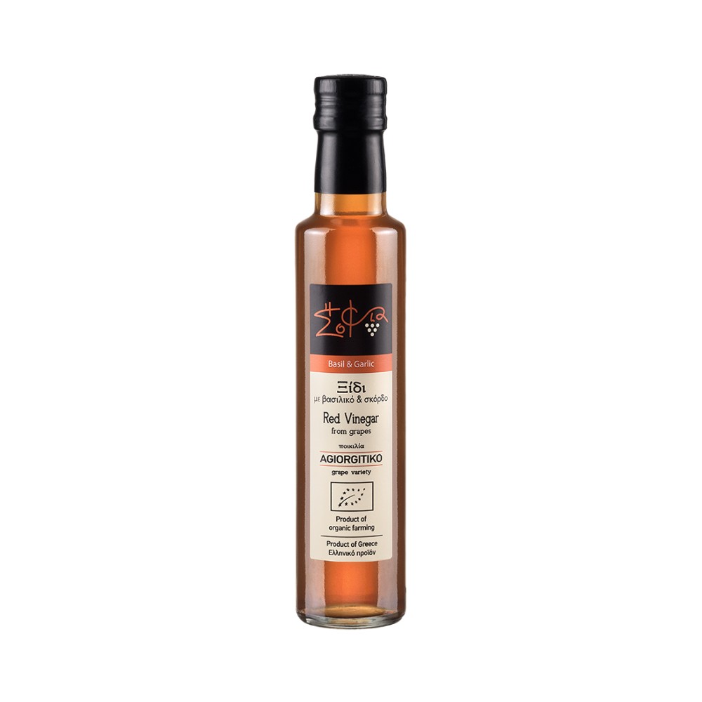 Wisdom Of Nature: Organic Red Grape Vinegar From Agiorgitiko Variety With Basil Garlic (Glass Bottle -250ml)