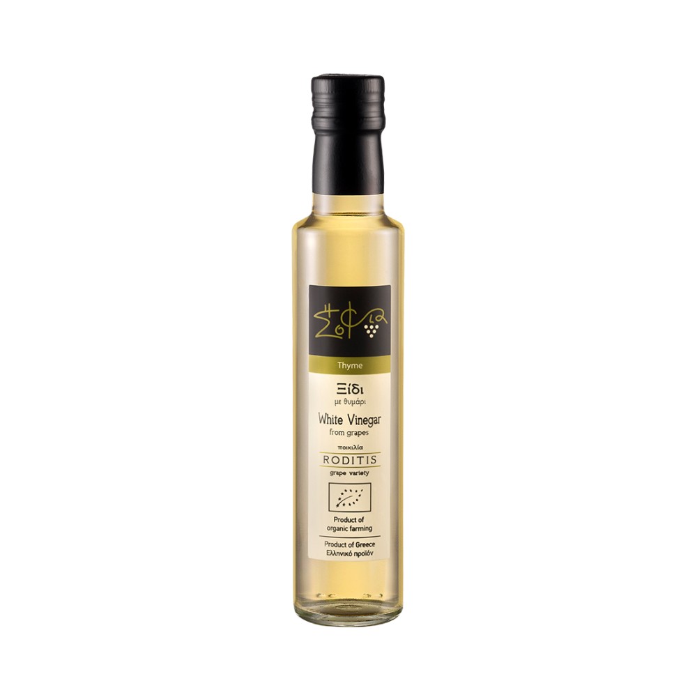 Wisdom Of Nature: Organic White Grape Vinegar From Roditis Variety With Thyme (Glass Bottle - 250ml)