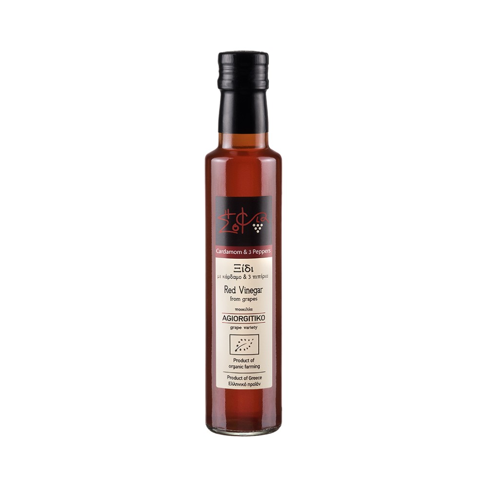 Wisdom Of Nature: Organic Red Grape Vinegar Cardamom 3 Peppers From Agiorgitiko Variety (Glass Bottle -250ml)