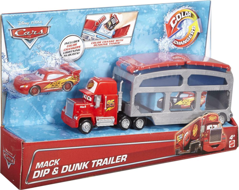 DISNEY PIXAR CARS - COLOUR CHANGERS CAR VEHICLES MACK DIP DUNK TRAILER (CKD34)