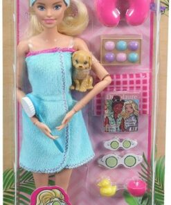 Mattel Barbie - Wellness Spa Blonde Doll with Puppy And 9 Accessories (GJG55)