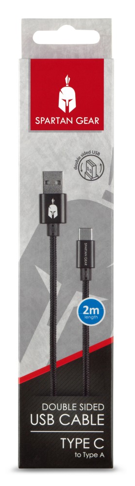 Spartan Gear - Double Sided USB Cable (Type C) (length: 2m - compatible with playstation 5, xbox series x/s, tablet, mobile) (colour: Black)