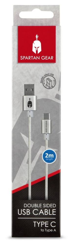 Spartan Gear - Double Sided USB Cable (Type C) (length: 2m - compatible with playstation 5, xbox series x/s, tablet, mobile) (colour: White)