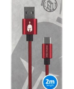 Spartan Gear - Double Sided USB Cable (Type C) (length: 2m - compatible with playstation 5, xbox series x/s, tablet, mobile) (colour: Red)