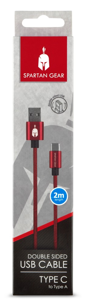 Spartan Gear - Double Sided USB Cable (Type C) (length: 2m - compatible with playstation 5, xbox series x/s, tablet, mobile) (colour: Red)