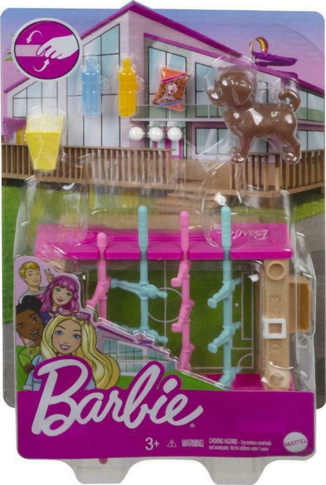 Mattel Barbie: Mini Playset With Pet, Accessories And Working Foosball Table, Game Night Theme (GRG77)