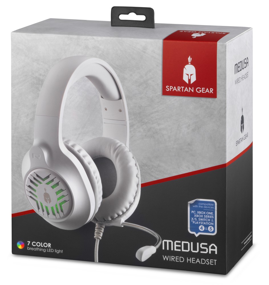 Spartan Gear - Medusa Wired Headset (compatible with PC, playstation 4, playstation 5, xboxone, xbox series x/s, switch) (color: White/Grey)
