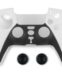 Spartan Gear - Controller Silicon Skin Cover and Thumb Grips (compatible with playstation 5) (colour: Black/White)