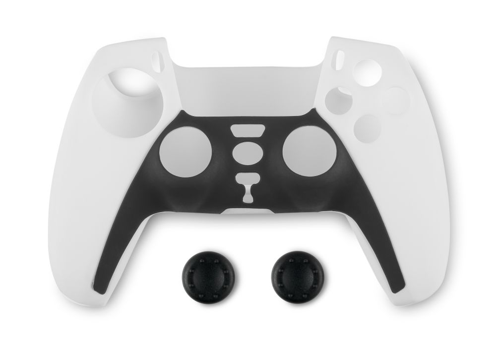 Spartan Gear - Controller Silicon Skin Cover and Thumb Grips (compatible with playstation 5) (colour: Black/White)