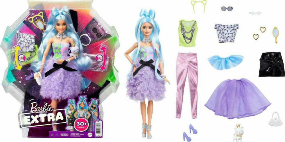 Mattel Barbie Extra: Blue Hair Deluxe Doll with Accessories (GYJ69)