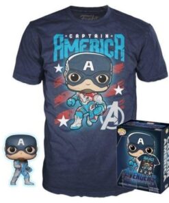 Funko Pocket Pop!  Tee (Child): Marvel - Captain America (Special Edition) (4cm) Bobble-Head Vinyl Figure  T-Shirt (L)