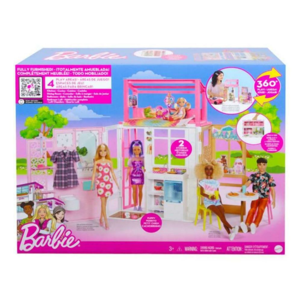 Mattel Barbie House (Kitchen, Dining Room, Bathroom Bedroom Loft) (HCD47)