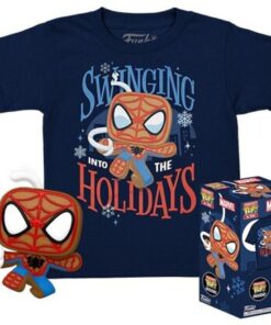 Funko Pocket Pop!  Tee (Child): Marvel - Gingerbread Spider-Man (Special Edition) Bobble-Head Vinyl Figure  T-Shirt (S)