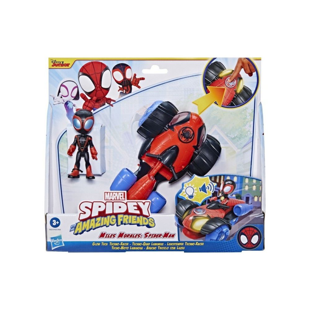 Hasbro Marvel Spidey and His Amazing Friends: Miles Morales: Spider-Man Glow Tech Techno-Racer (F4531)