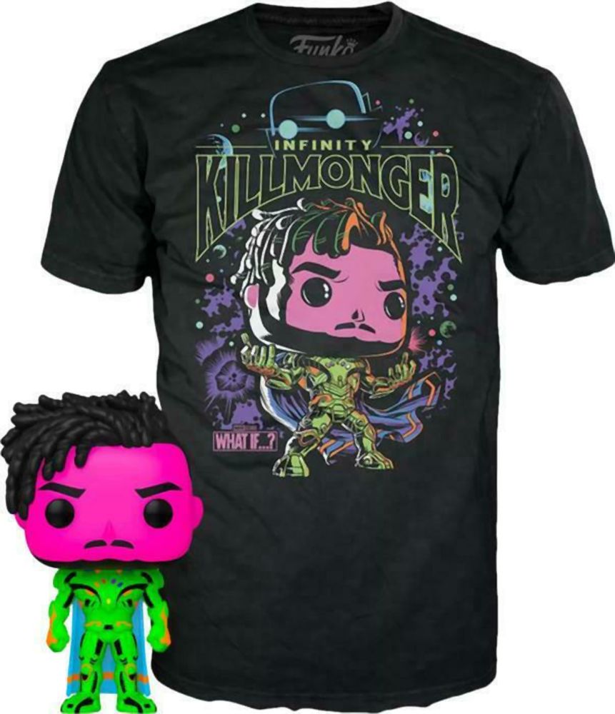 Funko Pop! Tee (Adult): Marvel What If...? - Infinity Killmonger (Blacklight) (Special Edition) Bobble-Head Vinyl Figure T-Shirt (S)