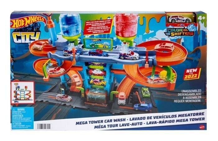 Mattel Hot Wheels City: Mega Tower Car Wash Color Shifters Playset (HDP05)