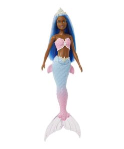 Mattel Barbie Dreamtopia: Blue Hair, Dark Skin Doll with Pink  Blue Ombre Mermaid Tail and Tiara (HGR12)