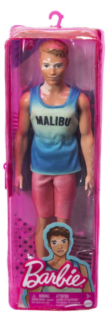 Mattel Barbie Ken Doll - Fashionistas #192 Blue Ombre Malibu Tank, Red Shorts Vitiligo Doll (HBV26)