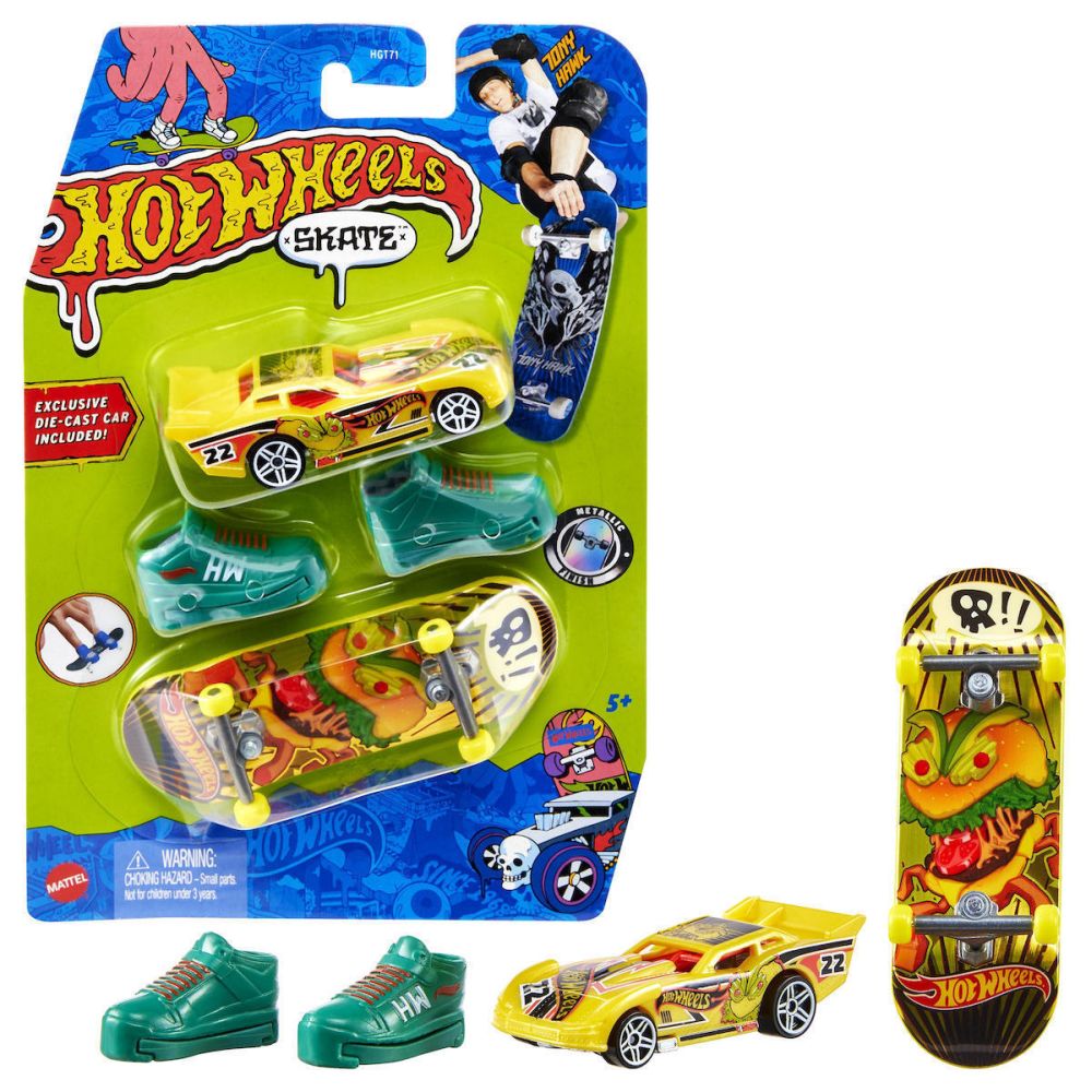 Mattel Hot Wheels: Skate - Maximum Leeway Car Ferocious Foods Tony Hawk Fingerboard Set (HGT78)