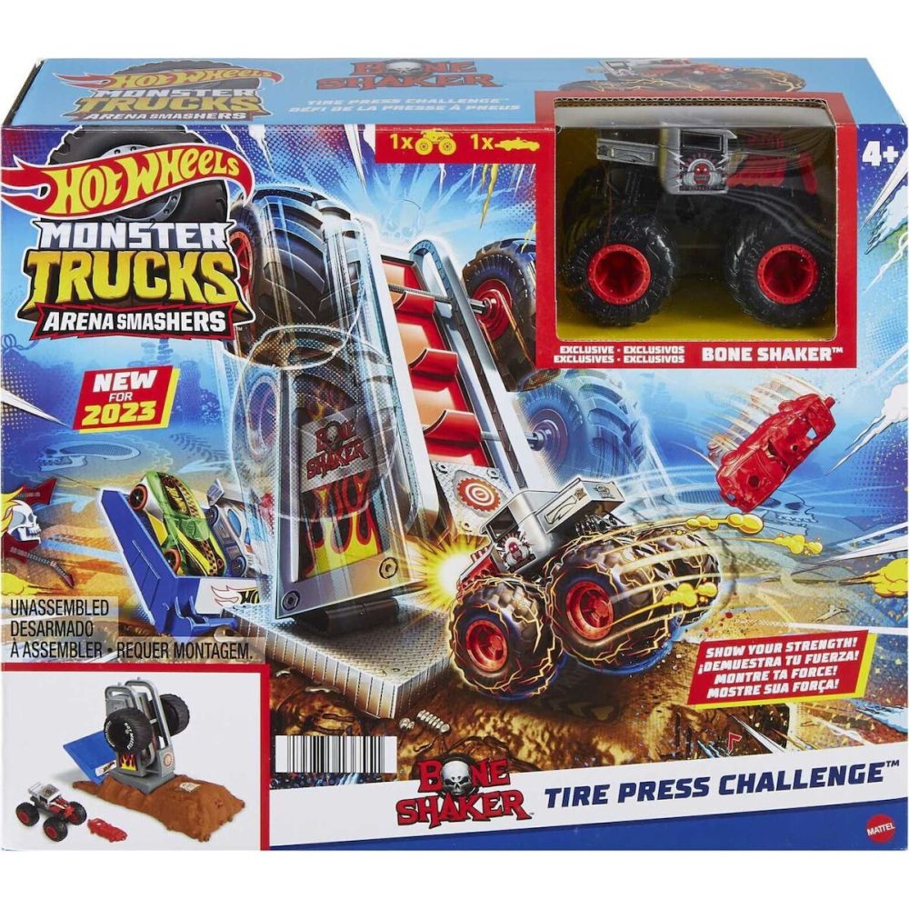 Mattel Hot Wheels Monster Trucks: Arena Smashers - Bone Shaker Tire Press Challenge (HNB88)