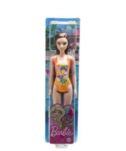 Mattel Barbie Doll Beach - Brunnete Doll with Flowers Orange Swimsuit (HDC49)