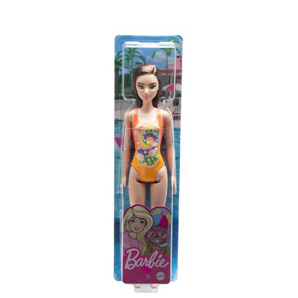 Mattel Barbie Doll Beach - Brunnete Doll with Flowers Orange Swimsuit (HDC49)