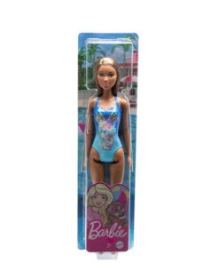 Mattel Barbie Doll Beach - Dark Skin Doll with Flowers Blue Swimsuit (HDC51)