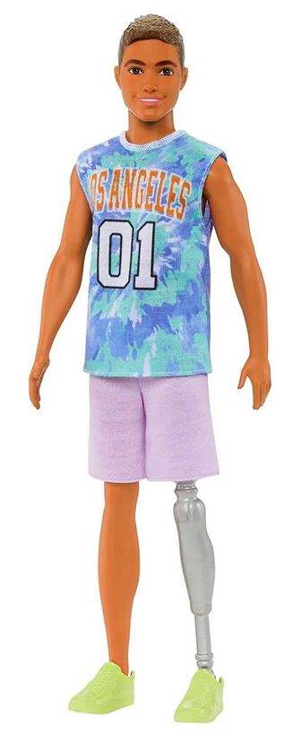 Mattel Barbie Ken Doll - Fashionistas #212 Doll with Prosthetic Leg Wearing Los Angeles Jersey and Purple Shorts with Sneakers (HJT11)